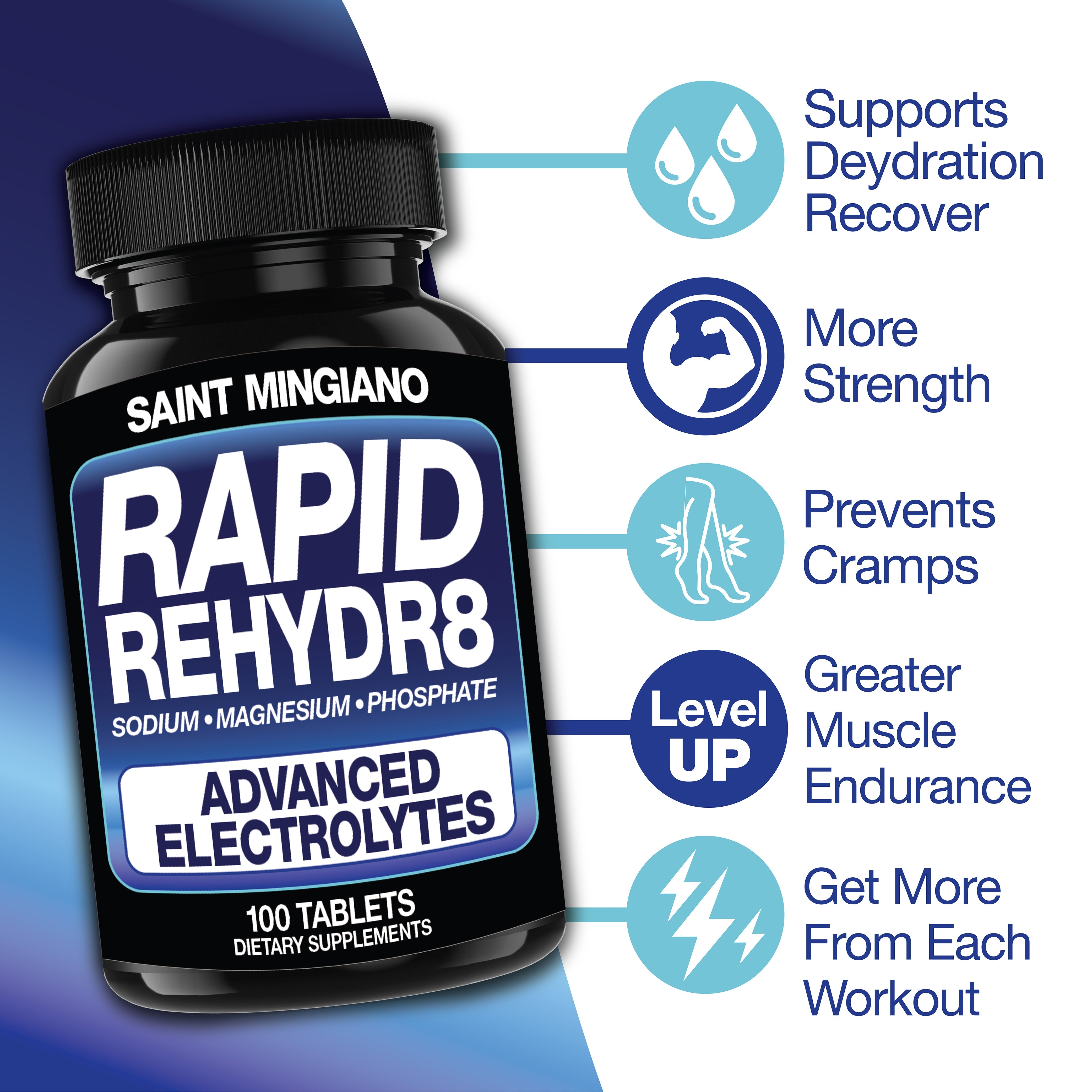 Rapid Rehydr8 Electrolyte Capsules Muscle Recovery Cramp Support Hydration Supplement